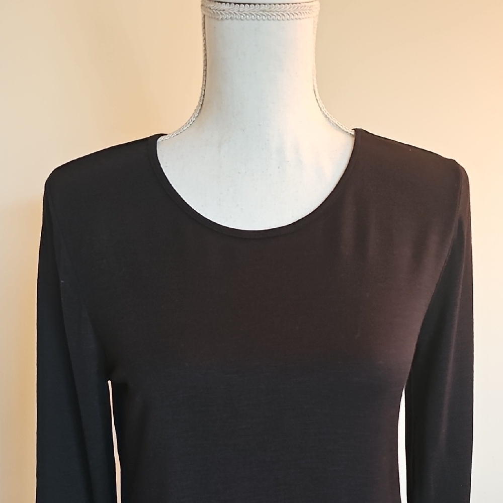 White House Black Market Black Top with Striped Hem - Picture 2 of 9